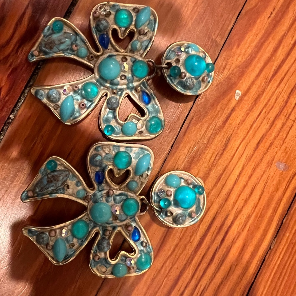 Vintage 80s blue bows earring